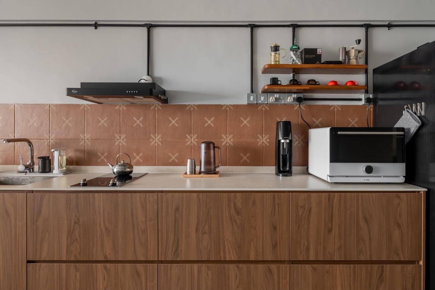 Industrial-Retro Walnut Kitchen, Living & Bed Room